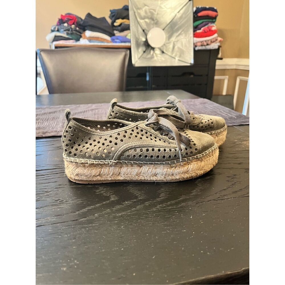 J/Slides Olive Gray Riley Suede Mesh Espadrille Sneakers sz 5-1/2 EUC